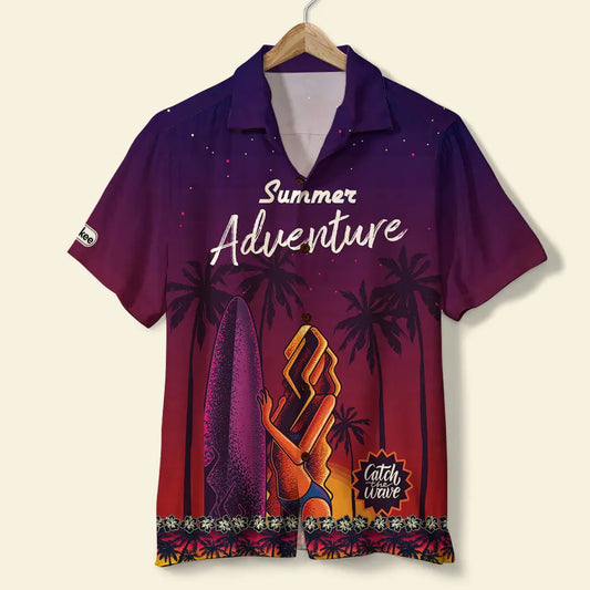 Hawaiian Shirt / Adults / S Surfing Unisex Hawaiian Shirt Aloha Shirt Summer Vibe Girl On The Beach With Surfing