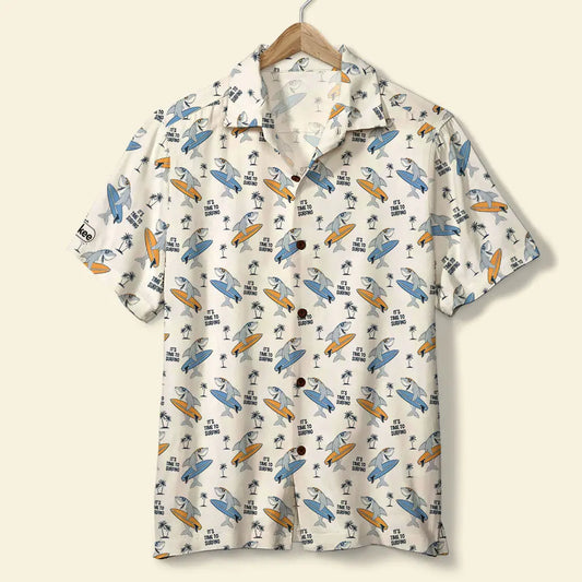 Hawaiian Shirt / Adults / S Surfing Unisex Hawaiian Shirt Aloha Shirt Summer Vibe Surfing Shark &amp; Palm Trees Pattern
