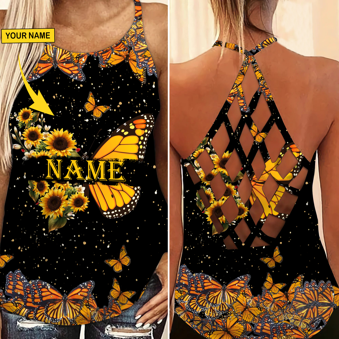 Butterfly Sunflower Tonight Custom – Hollow Tank Top