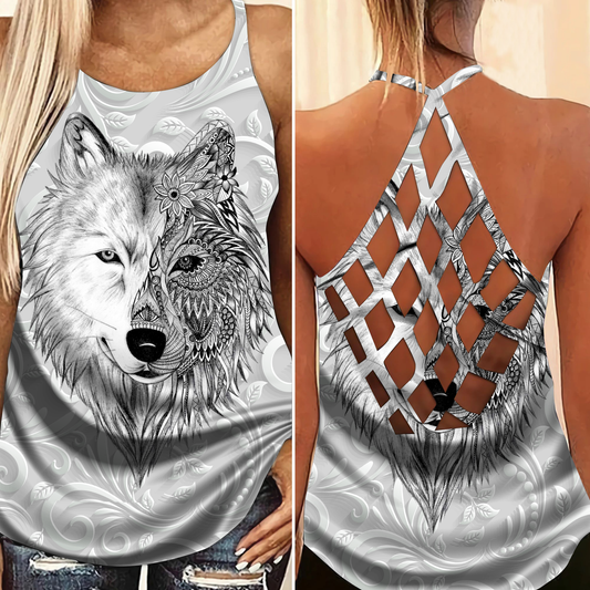 Native Wolf Black White Style Limited Edition – Hollow Tank Top