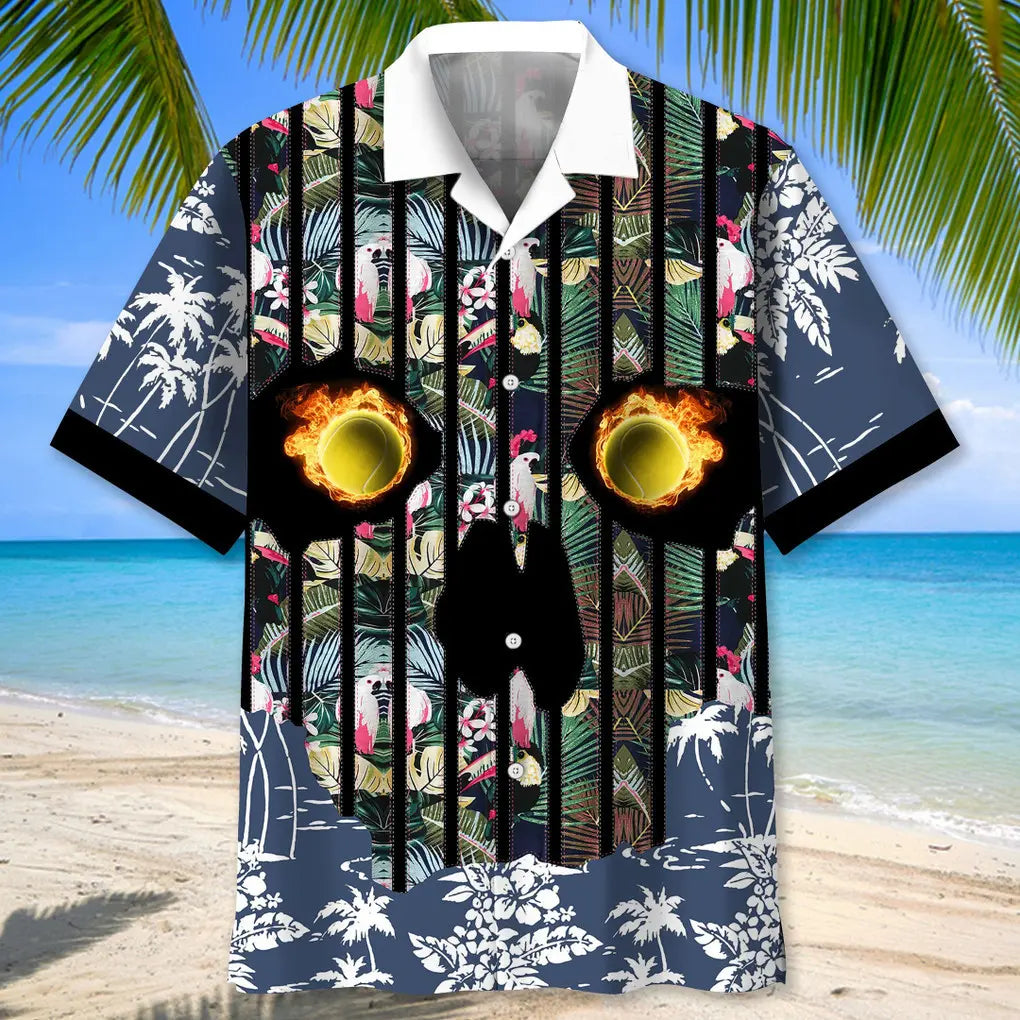 Tennis Flower Skull Hawaiian Shirt