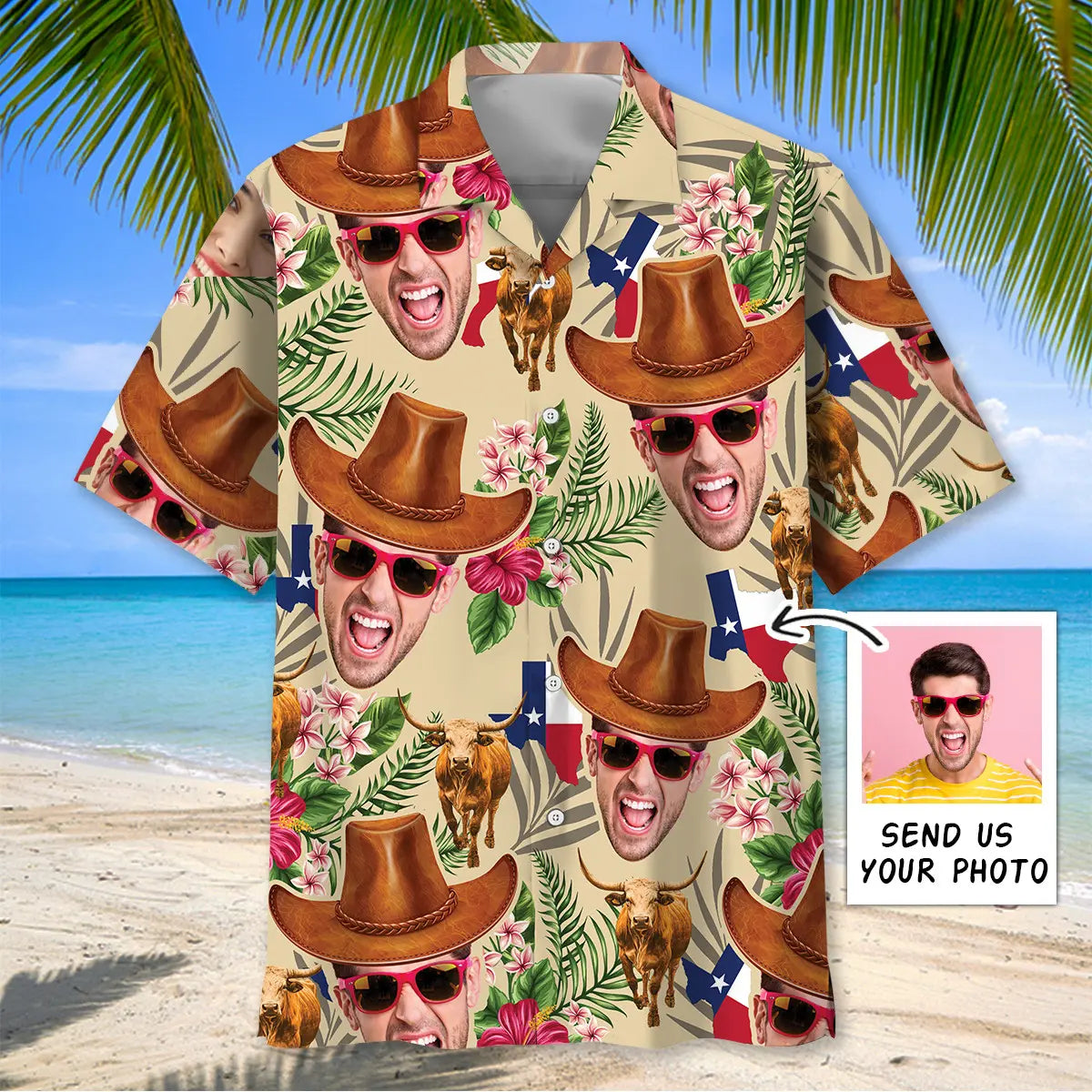 Hawaiian Shirt / Adults / S Texas Cowboy Custom Photo Hawaiian Shirt