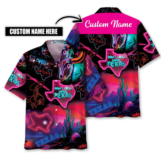 Hawaiian Shirt / Adults / S Texas State Neon Custom Name Hawaiian Shirt