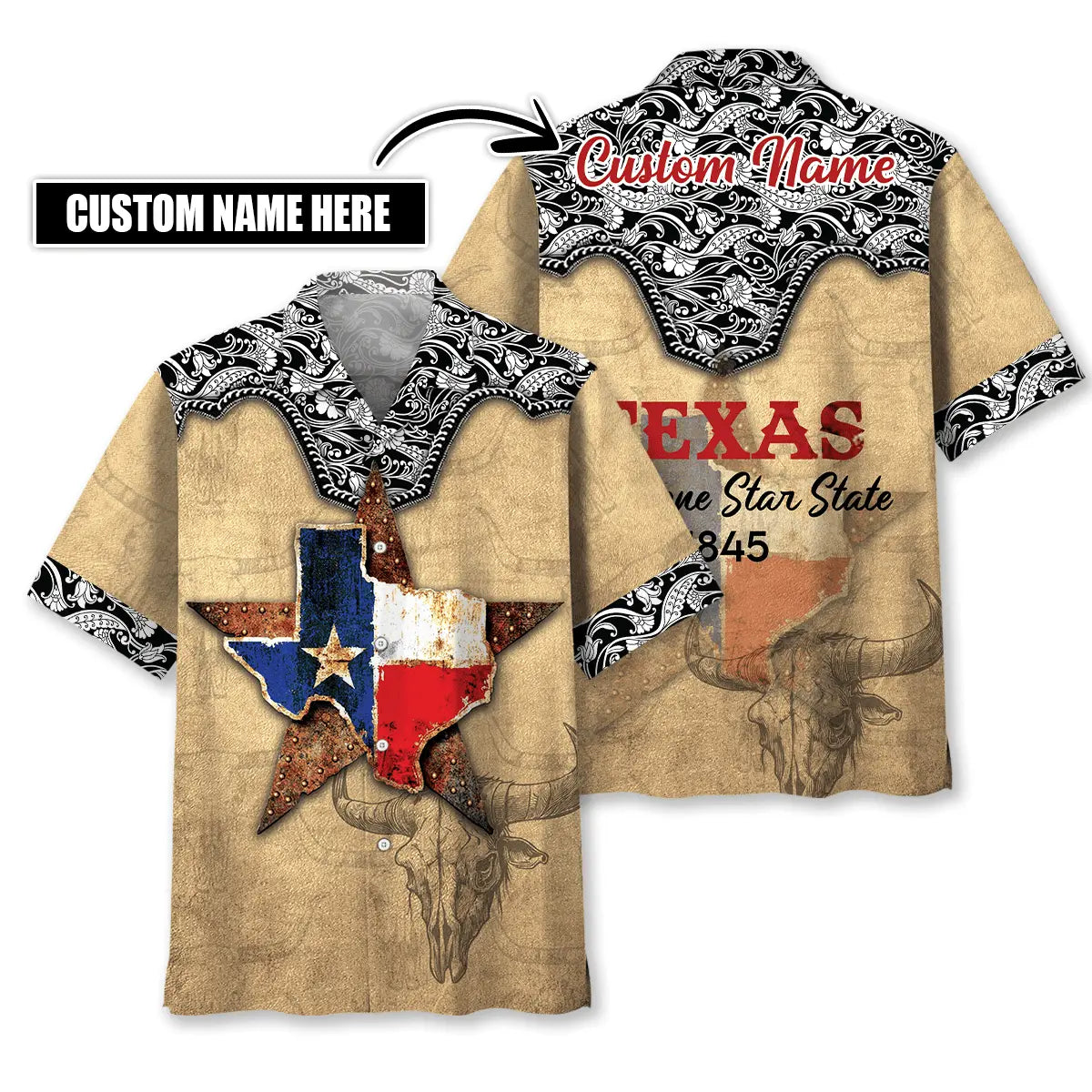 Hawaiian Shirt / Adults / S Texas The Lone Star State Custom Name Hawaiian Shirt