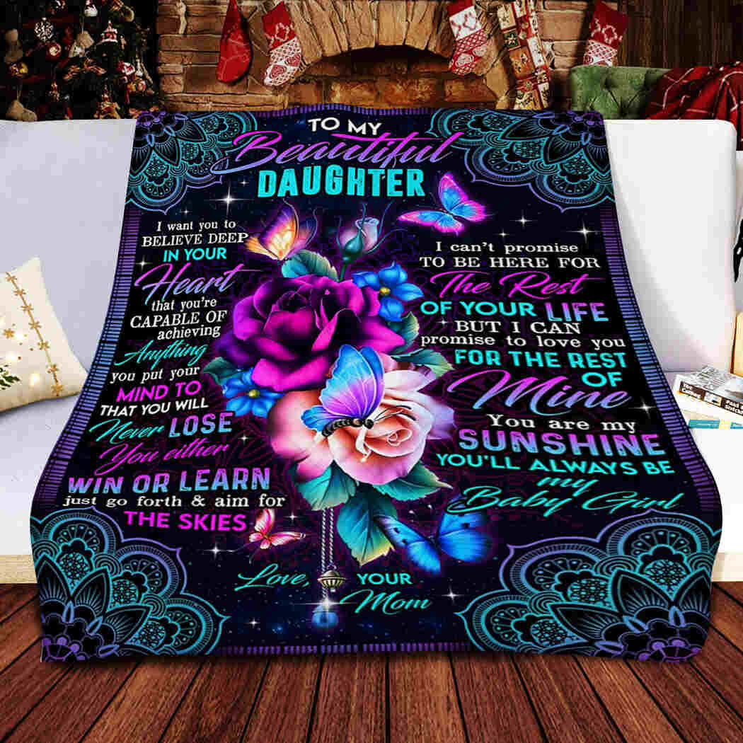 Flower Butterfly To My Beautiful Daughter Flannel Blanket For Living Room And Bedroom Styling