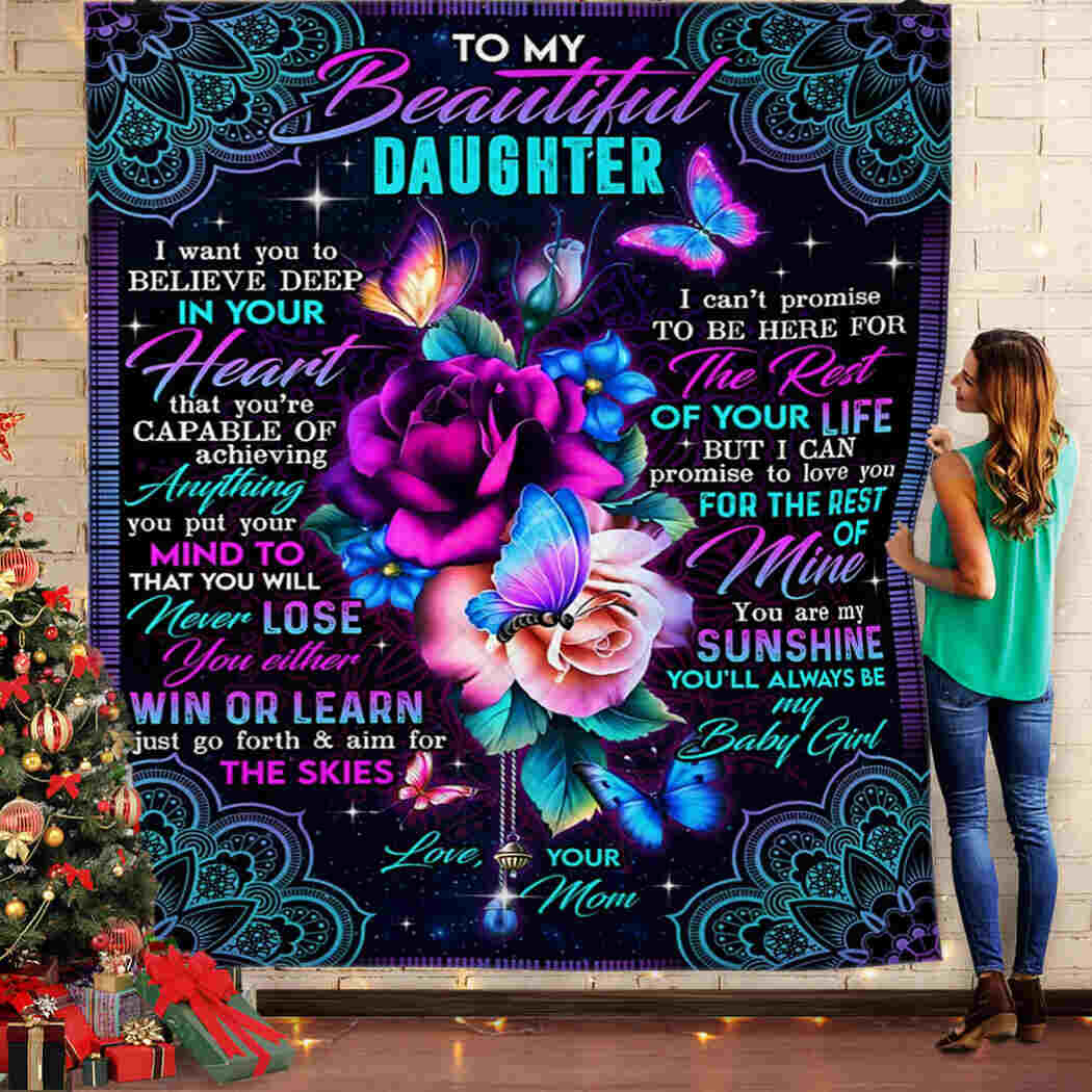 Flower Butterfly To My Beautiful Daughter Flannel Blanket For Bed Sofa And Reading Nook Decor
