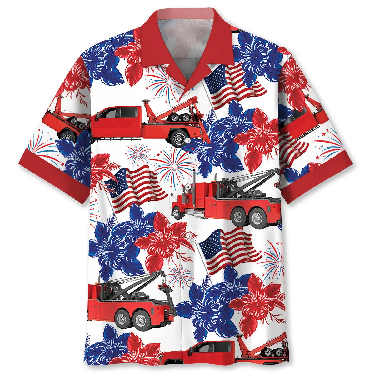 Hawaiian Shirt / Adults / S Tow Truck Happy 4th July Hawaiian Shirt