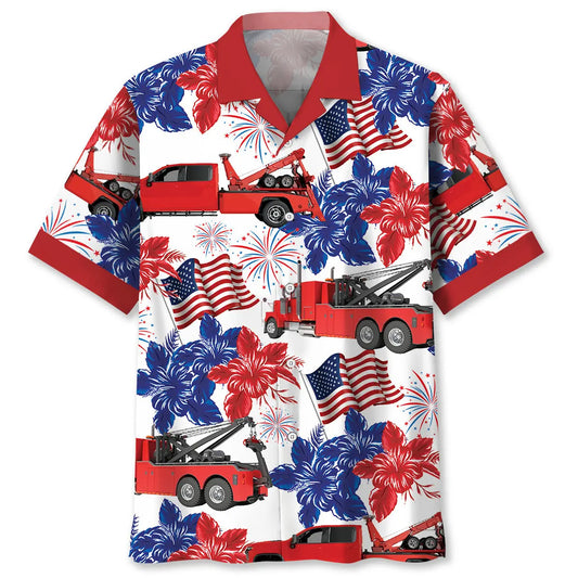 Hawaiian Shirt / Adults / S Tow Truck Happy 4th July Hawaiian Shirt