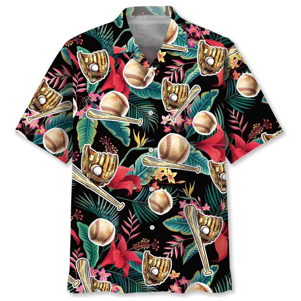 Hawaiian Shirt / Adults / S Tropical Flowers With Baseball Gloves Hawaiian Shirt