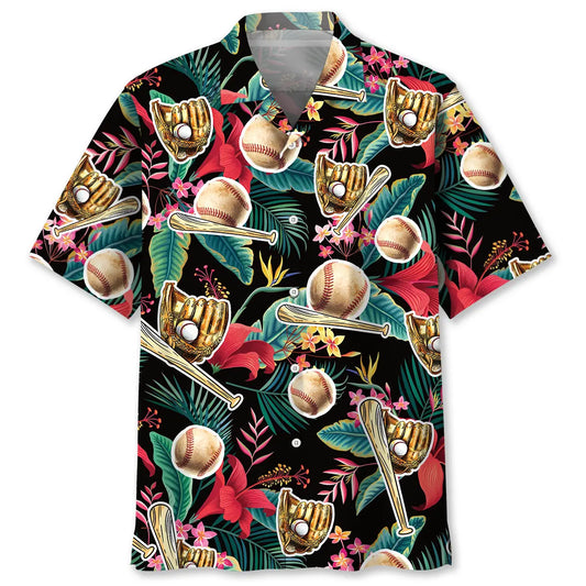 Hawaiian Shirt / Adults / S Tropical Flowers With Baseball Gloves Hawaiian Shirt