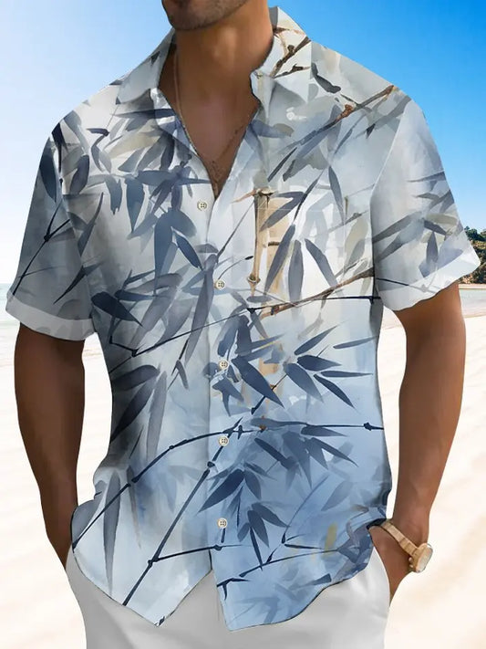 Hawaiian Shirt / Adults / S Tropical Plant Hawaiian Bamboo Ink Smudged Hawaiian Shirt