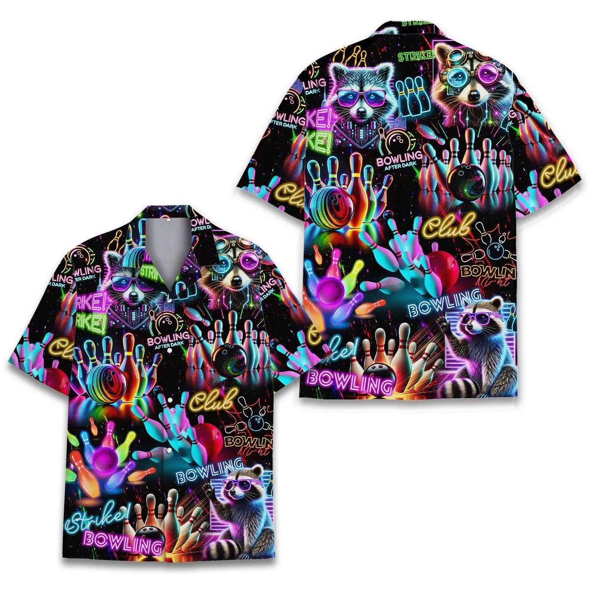Neon Bowling Raccoon Unisex Hawaiian Shirt Aloha Shirt
