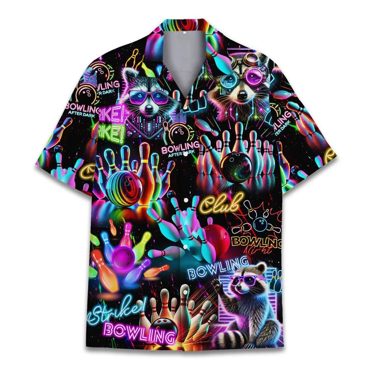Hawaiian Shirt / Adults / S Neon Bowling Raccoon Unisex Hawaiian Shirt Aloha Shirt