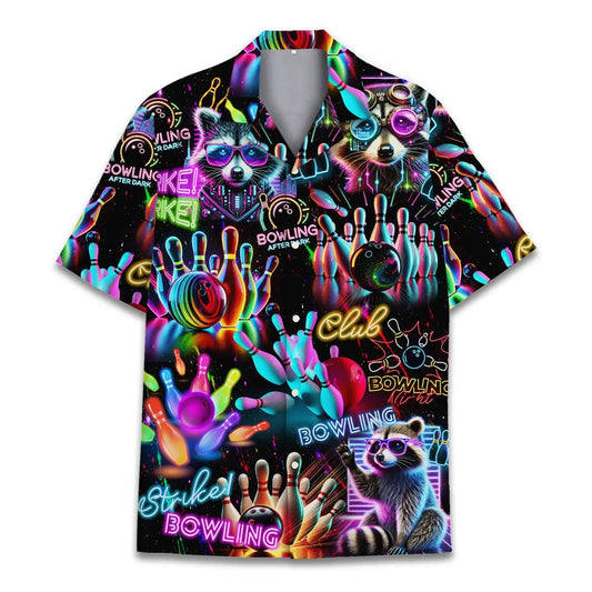 Hawaiian Shirt / Adults / S Neon Bowling Raccoon Unisex Hawaiian Shirt Aloha Shirt