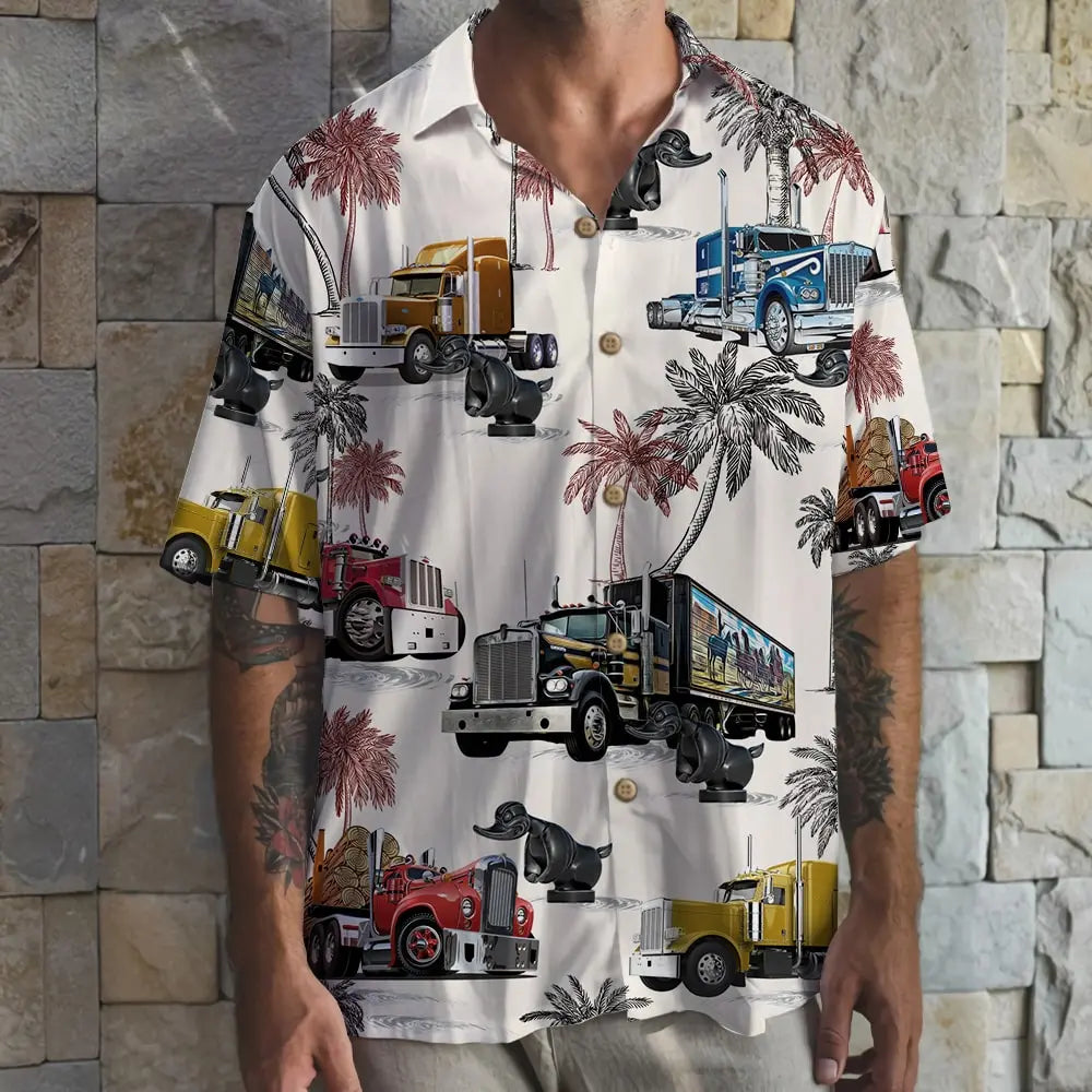 Truck With Duck Pattern Unisex Hawaiian Shirt Aloha Shirt