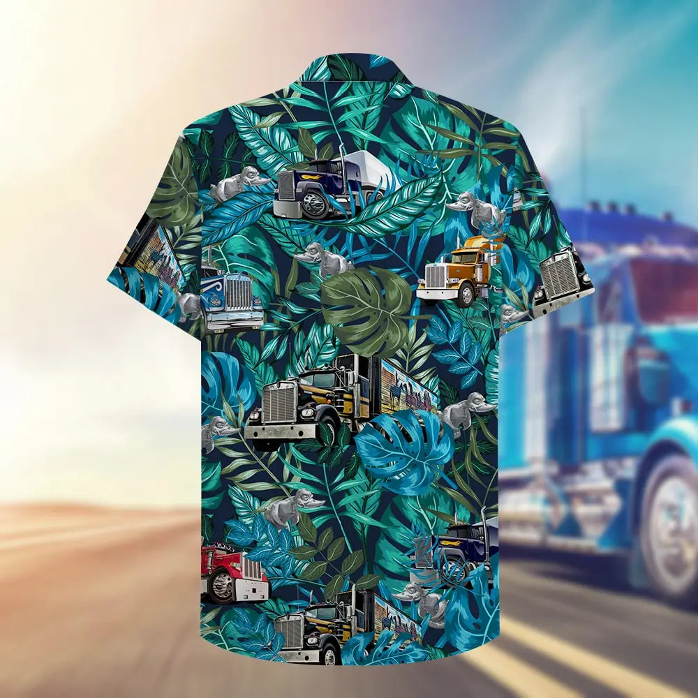 Trucker Unisex Hawaiian Shirt Aloha Shirt With Semitruck And Rubber Duck