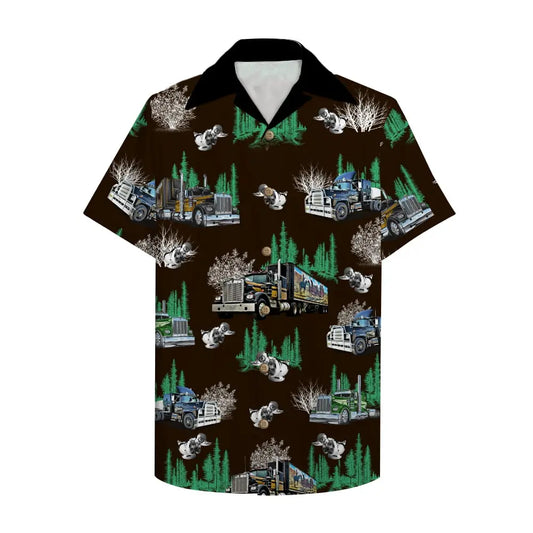 Hawaiian Shirt / Adults / S Trucker Unisex Hawaiian Shirt Aloha Shirt With Semitruck Pattern
