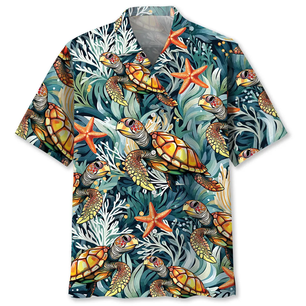 Hawaiian Shirt / Adults / S Turtle Coral Starfish Hawaiian Shirt