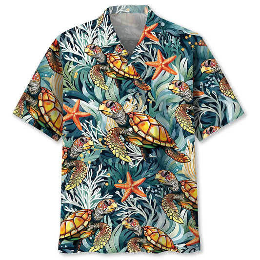 Hawaiian Shirt / Adults / S Turtle Coral Starfish Hawaiian Shirt