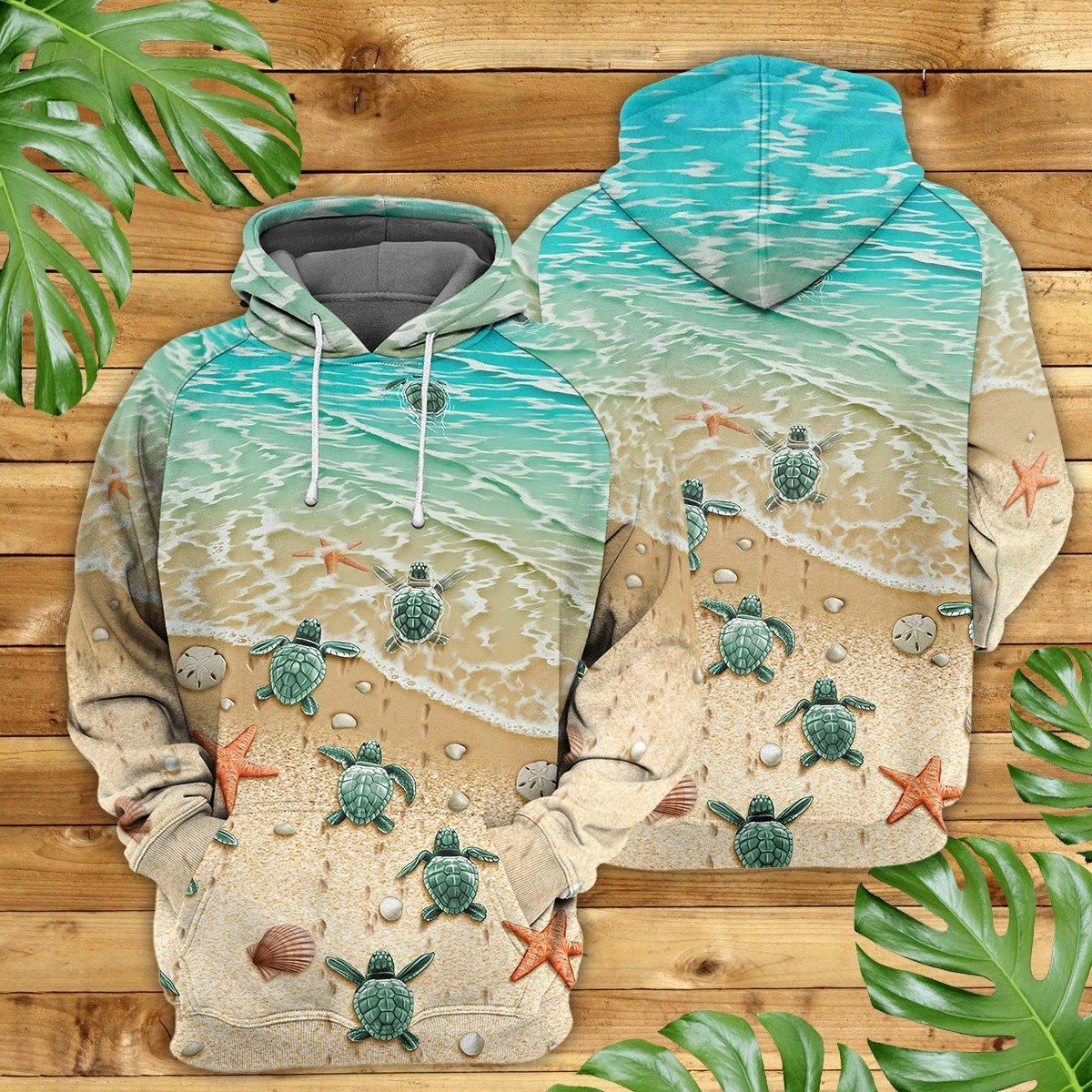 Turtle Love Sea Sand Art - 3D Hoodie