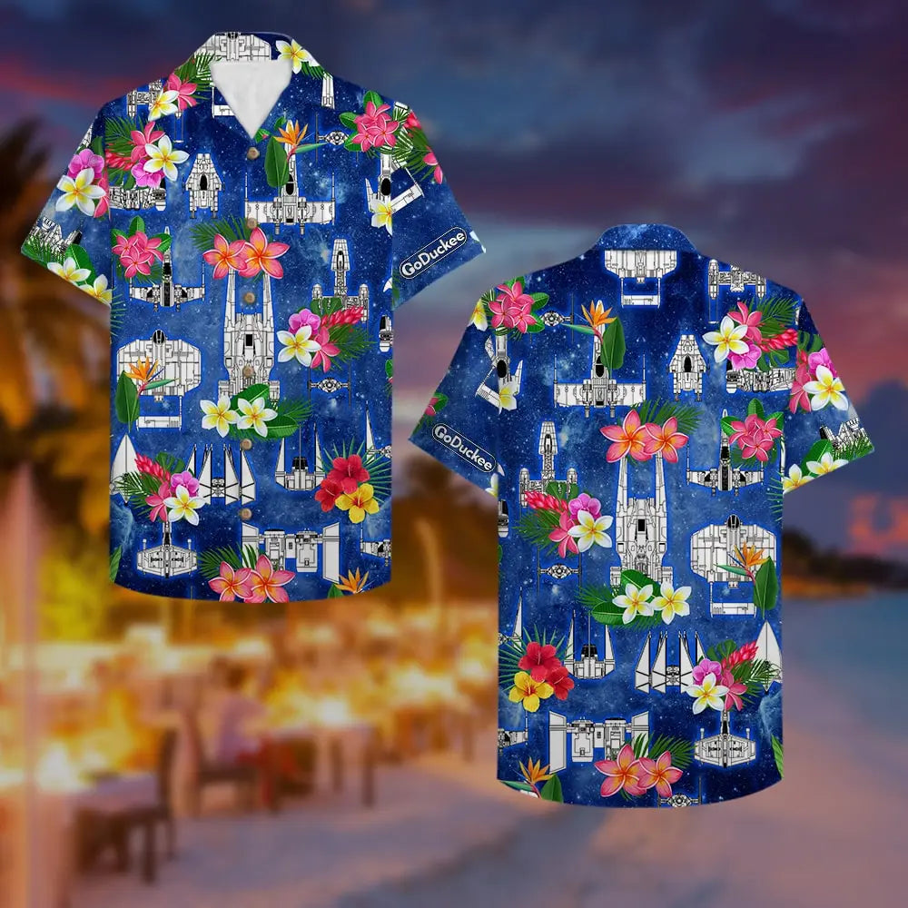 Unisex Hawaiian Shirt Aloha Shirt Summer Vibe Floral Spaceship Pattern