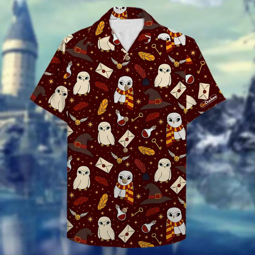 Unisex Hawaiian Shirt Aloha Shirt Summer Vibe Hat &amp; Owl Seamless Pattern - Gifts for Fans