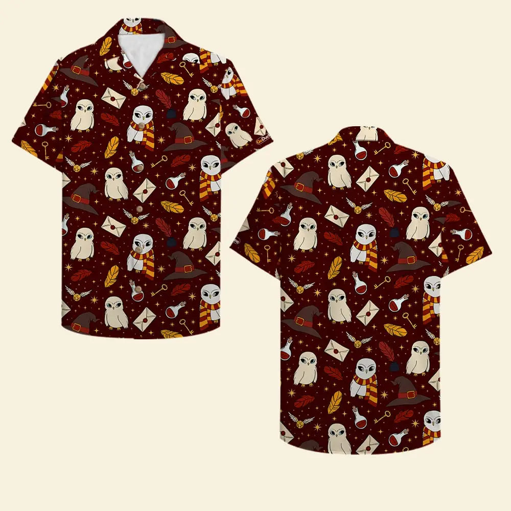 Hawaiian Shirt / Adults / S Unisex Hawaiian Shirt Aloha Shirt Summer Vibe Hat &amp; Owl Seamless Pattern - Gifts for Fans