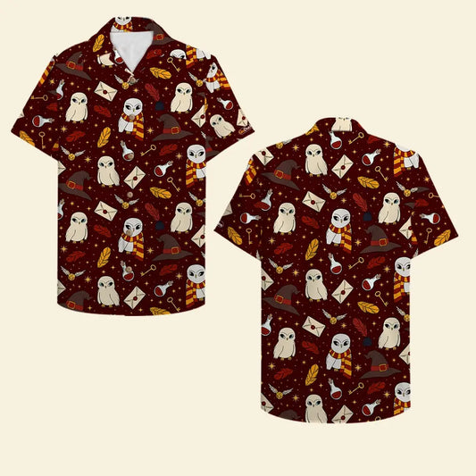 Hawaiian Shirt / Adults / S Unisex Hawaiian Shirt Aloha Shirt Summer Vibe Hat &amp; Owl Seamless Pattern - Gifts for Fans