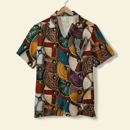 Hawaiian Shirt / Adults / S Viking Shield Pattern Unisex Hawaiian Shirt Aloha Shirt Summer Vibe