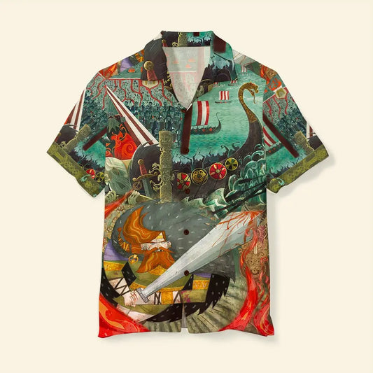 Hawaiian Shirt / Adults / S Viking Unisex Hawaiian Shirt Aloha Shirt Summer Vibe Viking Warrior Doodle Art Pattern