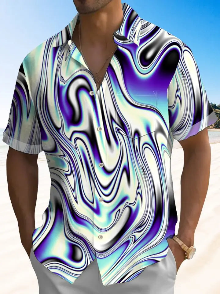 Vintage Abstract Gradient Fluid Psychedelic Print Hawaiian Shirt