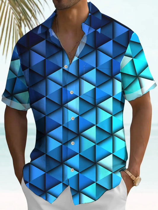 Hawaiian Shirt / Adults / S Vintage Art 3D Gradient Geometric Stretch Hawaiian Shirt