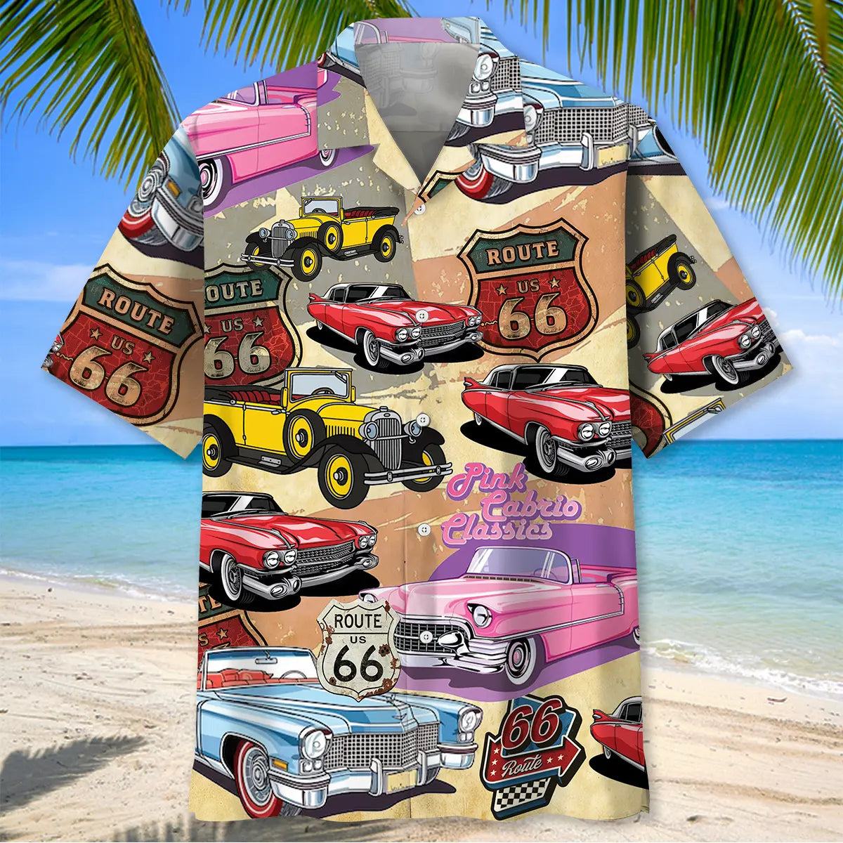 Vintage Art Classic Car Route 66 Hawaiian Shirt