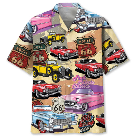 Hawaiian Shirt / Adults / S Vintage Art Classic Car Route 66 Hawaiian Shirt