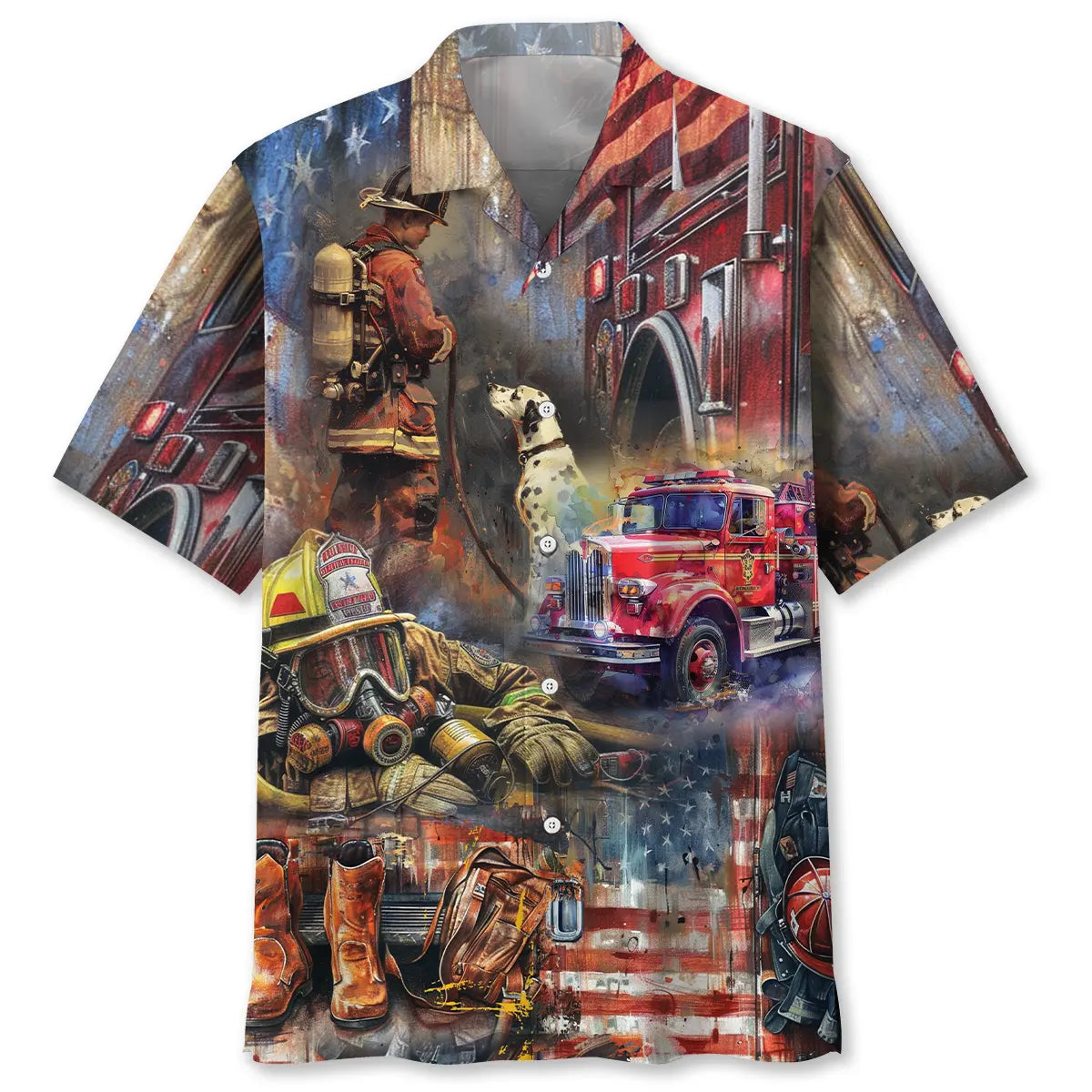 Hawaiian Shirt / Adults / S Vintage Art Firefighter Proud Hawaiian Shirt