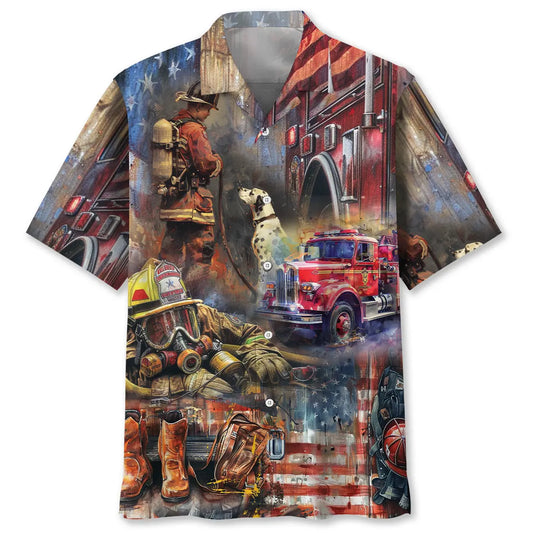 Hawaiian Shirt / Adults / S Vintage Art Firefighter Proud Hawaiian Shirt