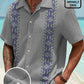 Hawaiian Shirt / Adults / S Vintage Bowling Ethnic Pattern Print Men's Seersucker Stretch Hawaiian Shirt