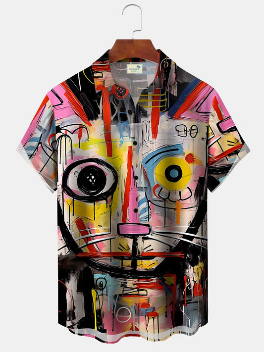 Hawaiian Shirt / Adults / S Vintage Cat 50s Abstract Oil Painting Hawaiian Shirt