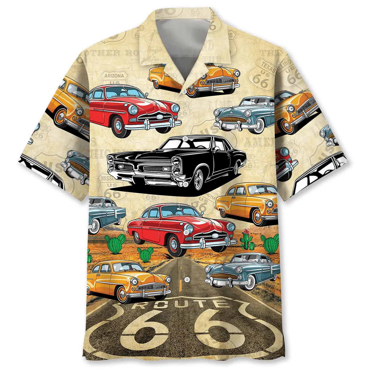 Hawaiian Shirt / Adults / S Vintage Classic Car Route 66 Hawaiian Shirt