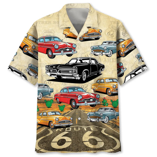 Hawaiian Shirt / Adults / S Vintage Classic Car Route 66 Hawaiian Shirt
