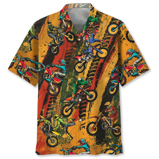 Hawaiian Shirt / Adults / S Vintage Dirt Bike Racing Funny Art Hawaiian Shirt