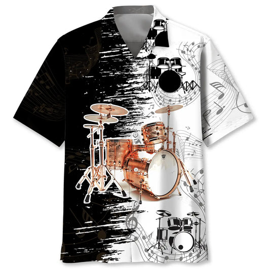 Hawaiian Shirt / Adults / S Vintage Drum Black and White Hawaiian Shirt