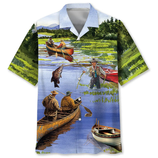 Hawaiian Shirt / Adults / S Vintage Fishing Art Hawaiian Shirt