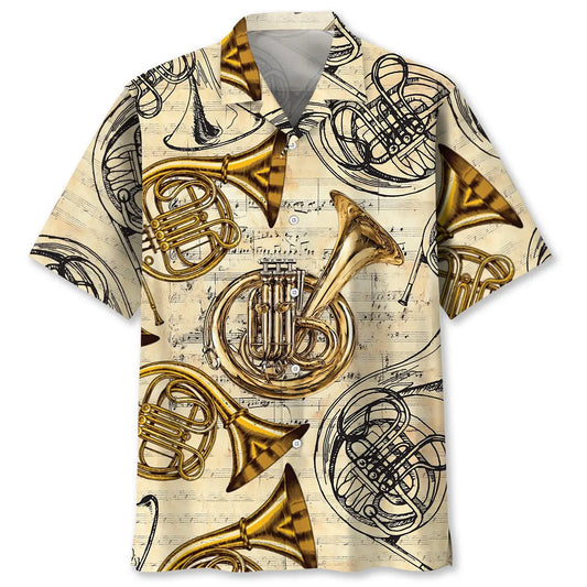 Hawaiian Shirt / Adults / S Vintage French Horn Brass Hawaiian Shirt