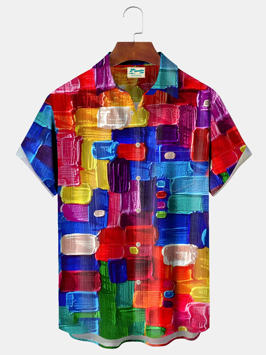Hawaiian Shirt / Adults / S Vintage Geometric Art Print Chest Bag Men's Tall Hawaiian Shirt