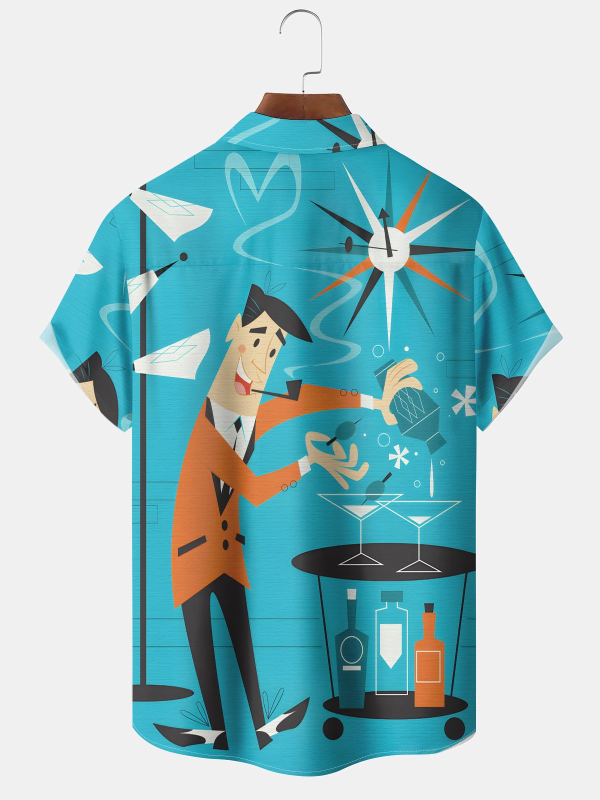 Vintage Geometric Mid-Century Modern Cocktail Hawaiian Shirt for Men