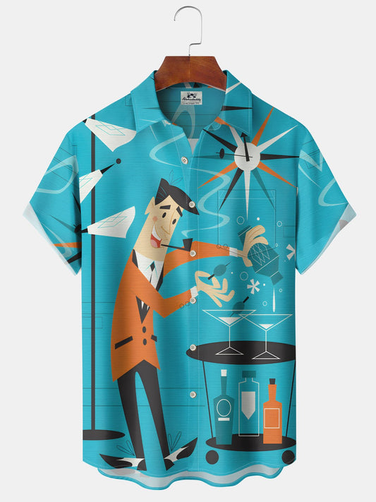 Hawaiian Shirt / Adults / S Vintage Geometric Mid-Century Modern Cocktail Hawaiian Shirt for Men