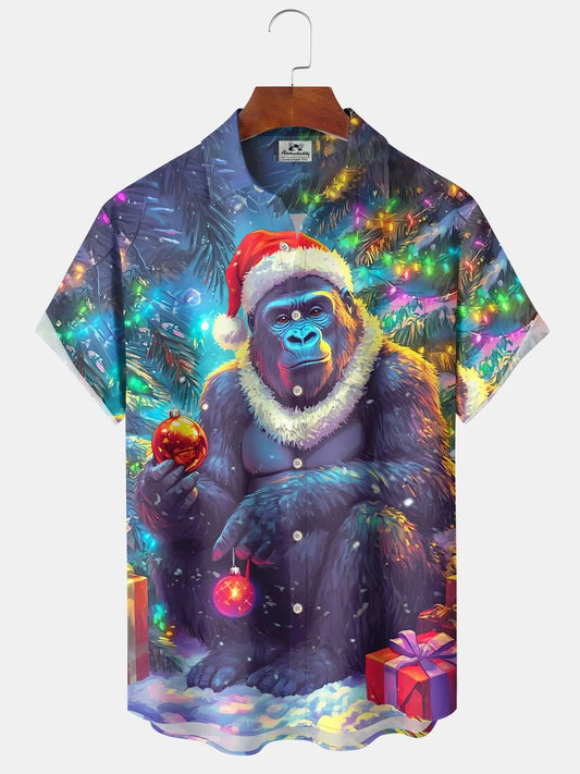 Hawaiian Shirt / Adults / S Vintage Gorilla Funny Christmas Lights Holiday Hawaiian Shirt