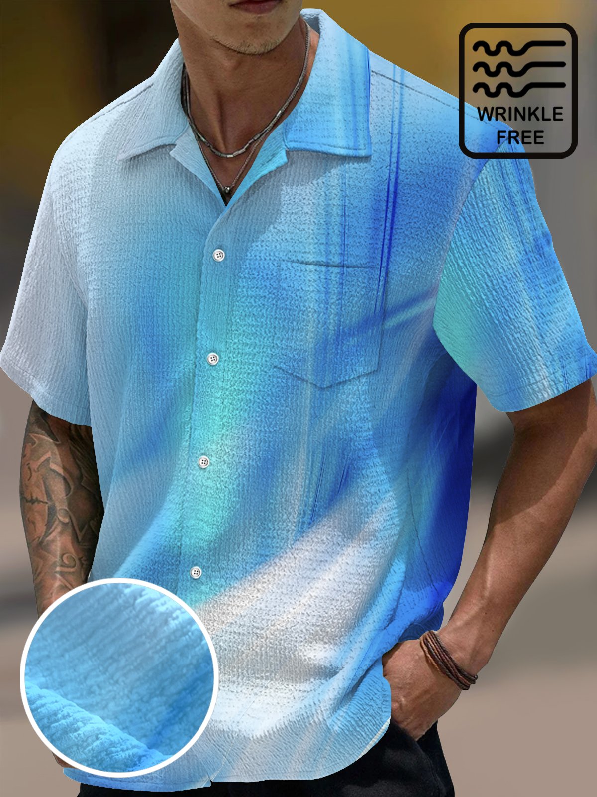 Hawaiian Shirt / Adults / S Vintage Gradient Print Men's Seersucker Stretch Hawaiian Shirt