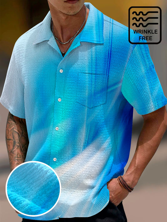 Hawaiian Shirt / Adults / S Vintage Gradient Print Men's Seersucker Stretch Hawaiian Shirt